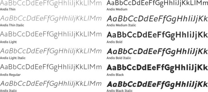 Andis Font Preview