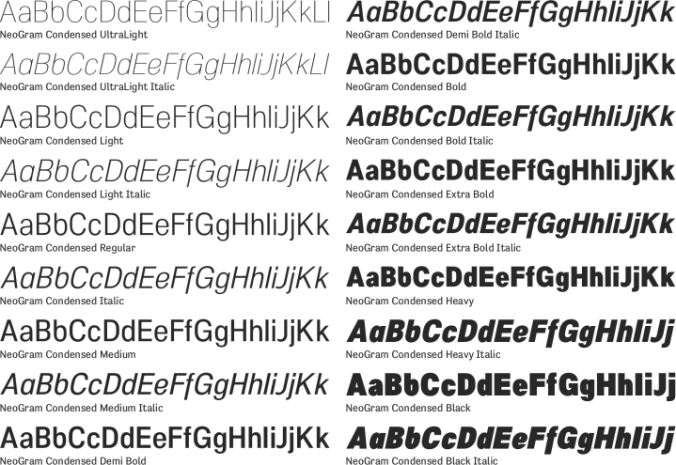 NeoGram Condensed Font Preview