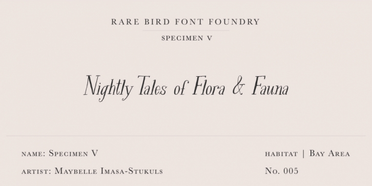 Rare Bird Specimen V font preview