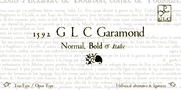1592 GLC Garamond font preview