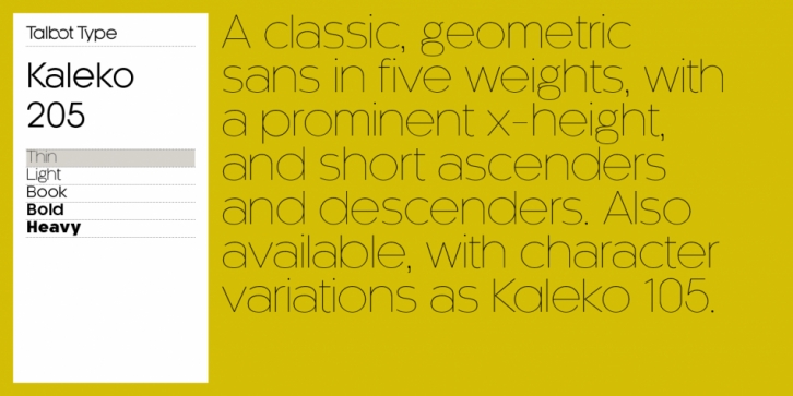 Kaleko 205 font preview