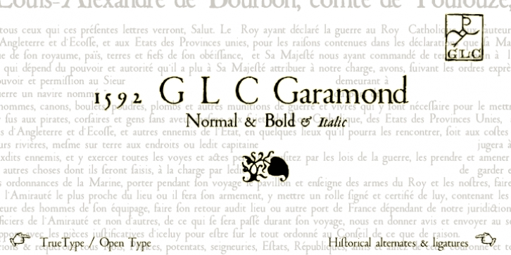 1592 GLC Garamond font preview