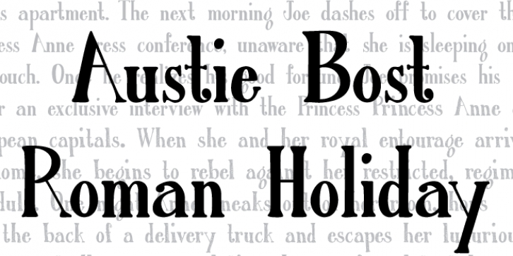 Austie Bost Roman Holiday Solid font preview